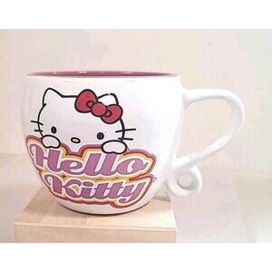 Hello Kitty 16oz White Ceramic Coffee Cup w/Loop Handle & Mauve Interior